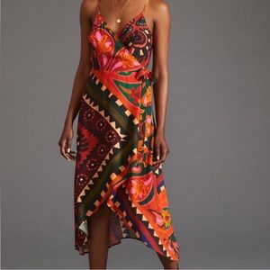 FARM for Anthropologie Hanky Wrap Dress in Red Motif - Small